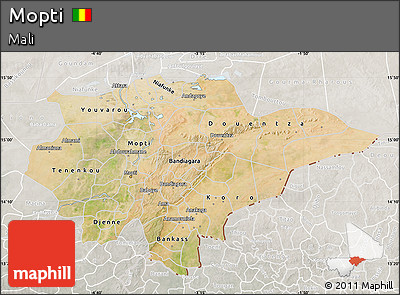 Satellite Map of Mopti, lighten, semi-desaturated