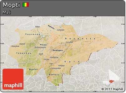 Satellite Map of Mopti, lighten, semi-desaturated