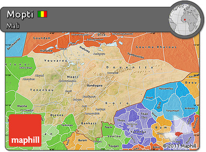 Satellite Map of Mopti, political shades outside