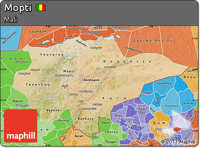 Satellite Map of Mopti, political shades outside
