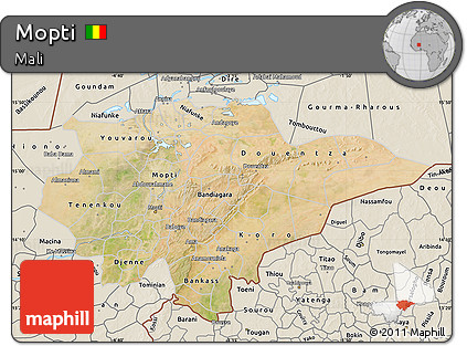 Satellite Map of Mopti, shaded relief outside