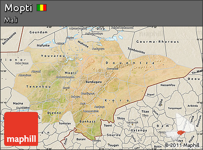 Satellite Map of Mopti, shaded relief outside
