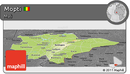 Physical Panoramic Map of Mopti, darken, desaturated