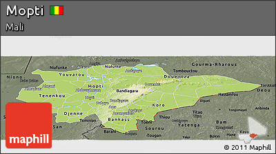 Physical Panoramic Map of Mopti, darken, semi-desaturated