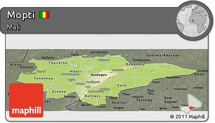 Physical Panoramic Map of Mopti, darken, semi-desaturated
