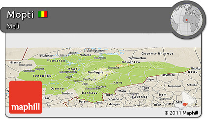 Physical Panoramic Map of Mopti, shaded relief outside