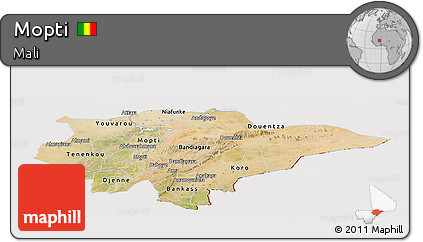 Satellite Panoramic Map of Mopti, cropped outside