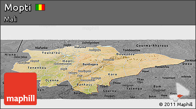 Satellite Panoramic Map of Mopti, darken, desaturated