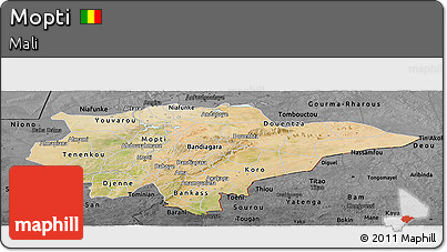 Satellite Panoramic Map of Mopti, darken, desaturated