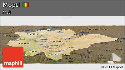 Satellite Panoramic Map of Mopti, darken