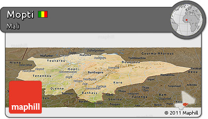 Satellite Panoramic Map of Mopti, darken