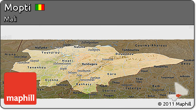 Satellite Panoramic Map of Mopti, darken