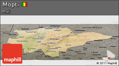 Satellite Panoramic Map of Mopti, darken, semi-desaturated