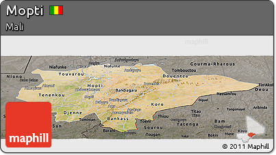 Satellite Panoramic Map of Mopti, darken, semi-desaturated