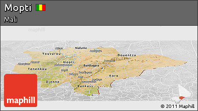 Satellite Panoramic Map of Mopti, lighten, desaturated