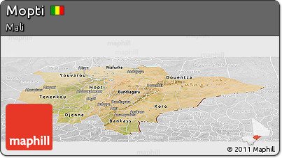 Satellite Panoramic Map of Mopti, lighten, desaturated