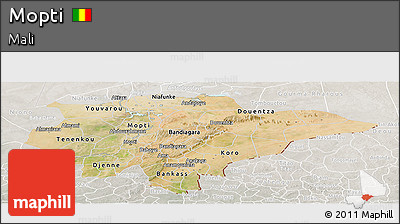 Satellite Panoramic Map of Mopti, lighten, semi-desaturated