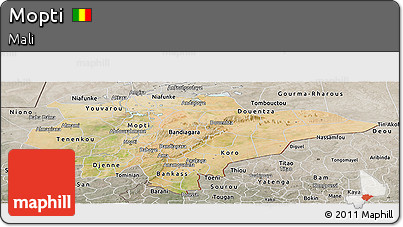 Satellite Panoramic Map of Mopti, semi-desaturated