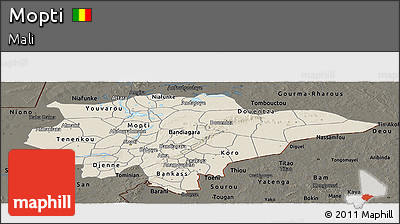Shaded Relief Panoramic Map of Mopti, darken