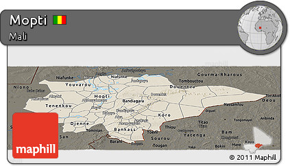 Shaded Relief Panoramic Map of Mopti, darken