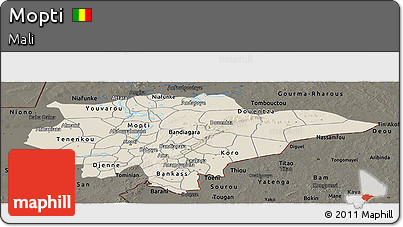 Shaded Relief Panoramic Map of Mopti, darken