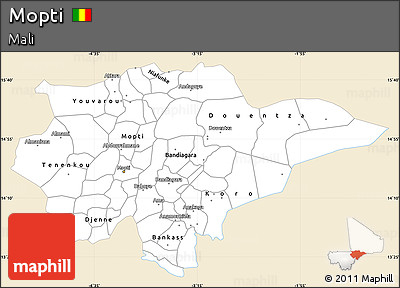 Classic Style Simple Map of Mopti, single color outside