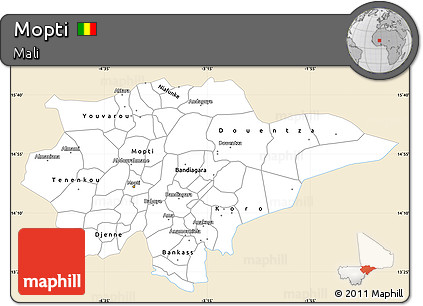 Classic Style Simple Map of Mopti, single color outside