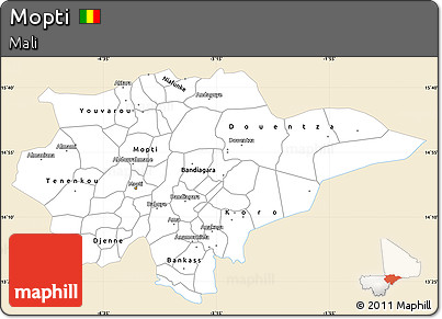 Classic Style Simple Map of Mopti, single color outside