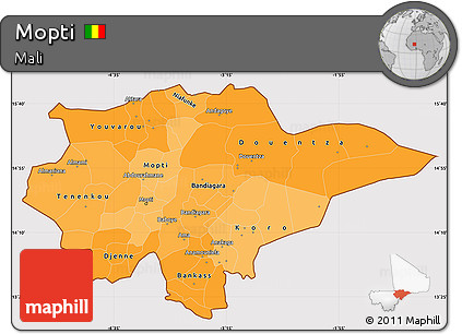 Political Shades Simple Map of Mopti, cropped outside