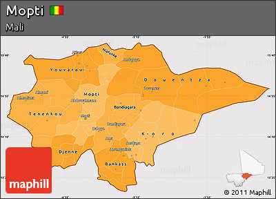 Political Shades Simple Map of Mopti, cropped outside