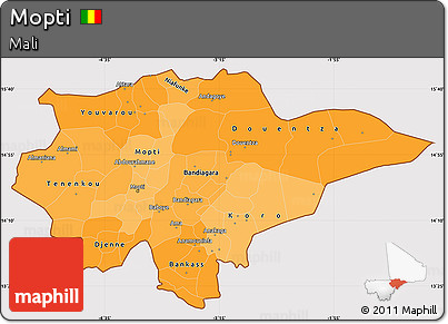 Political Shades Simple Map of Mopti, cropped outside