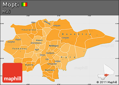 Political Shades Simple Map of Mopti, single color outside