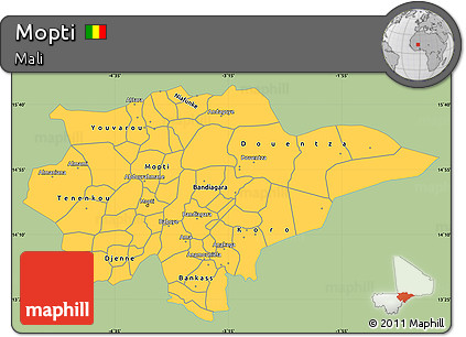 Savanna Style Simple Map of Mopti, single color outside