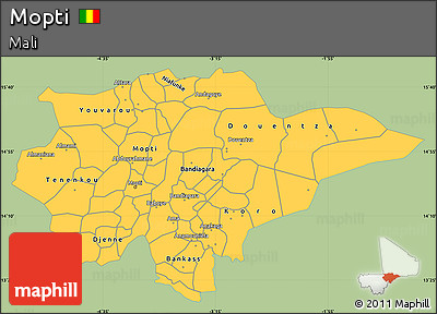 Savanna Style Simple Map of Mopti, single color outside
