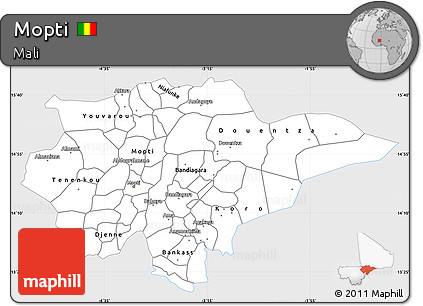 Silver Style Simple Map of Mopti, single color outside
