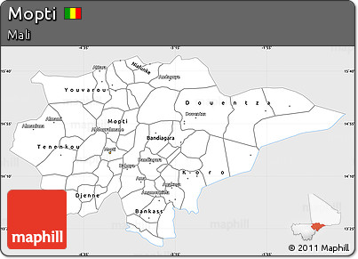 Silver Style Simple Map of Mopti, single color outside
