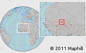 Gray Location Map of Youvarou, within the entire country, hill shading
