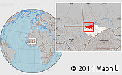 Gray Location Map of Youvarou, highlighted parent region, hill shading