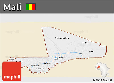 Classic Style Panoramic Map of Mali, single color outside