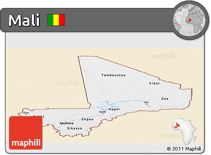 Classic Style Panoramic Map of Mali, single color outside
