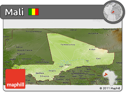 Physical Panoramic Map of Mali, darken