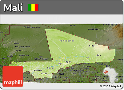 Physical Panoramic Map of Mali, darken
