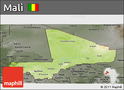 Physical Panoramic Map of Mali, darken, semi-desaturated