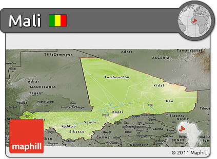 Physical Panoramic Map of Mali, darken, semi-desaturated