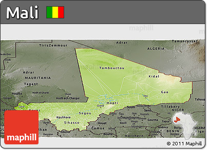 Physical Panoramic Map of Mali, darken, semi-desaturated