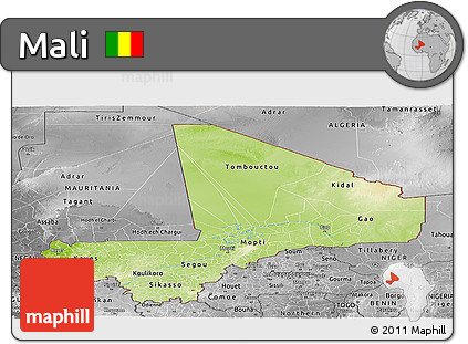 Physical Panoramic Map of Mali, desaturated
