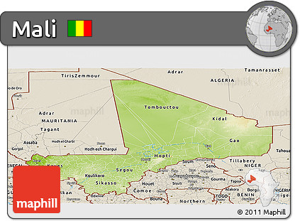 Physical Panoramic Map of Mali, shaded relief outside