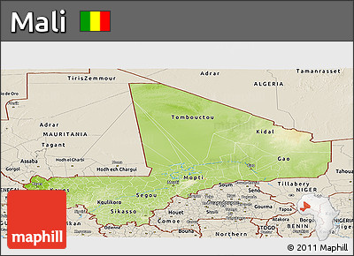 Physical Panoramic Map of Mali, shaded relief outside