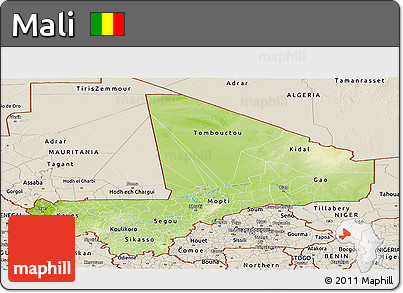 Physical Panoramic Map of Mali, shaded relief outside