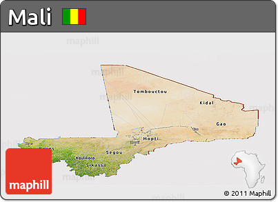 Satellite Panoramic Map of Mali, cropped outside